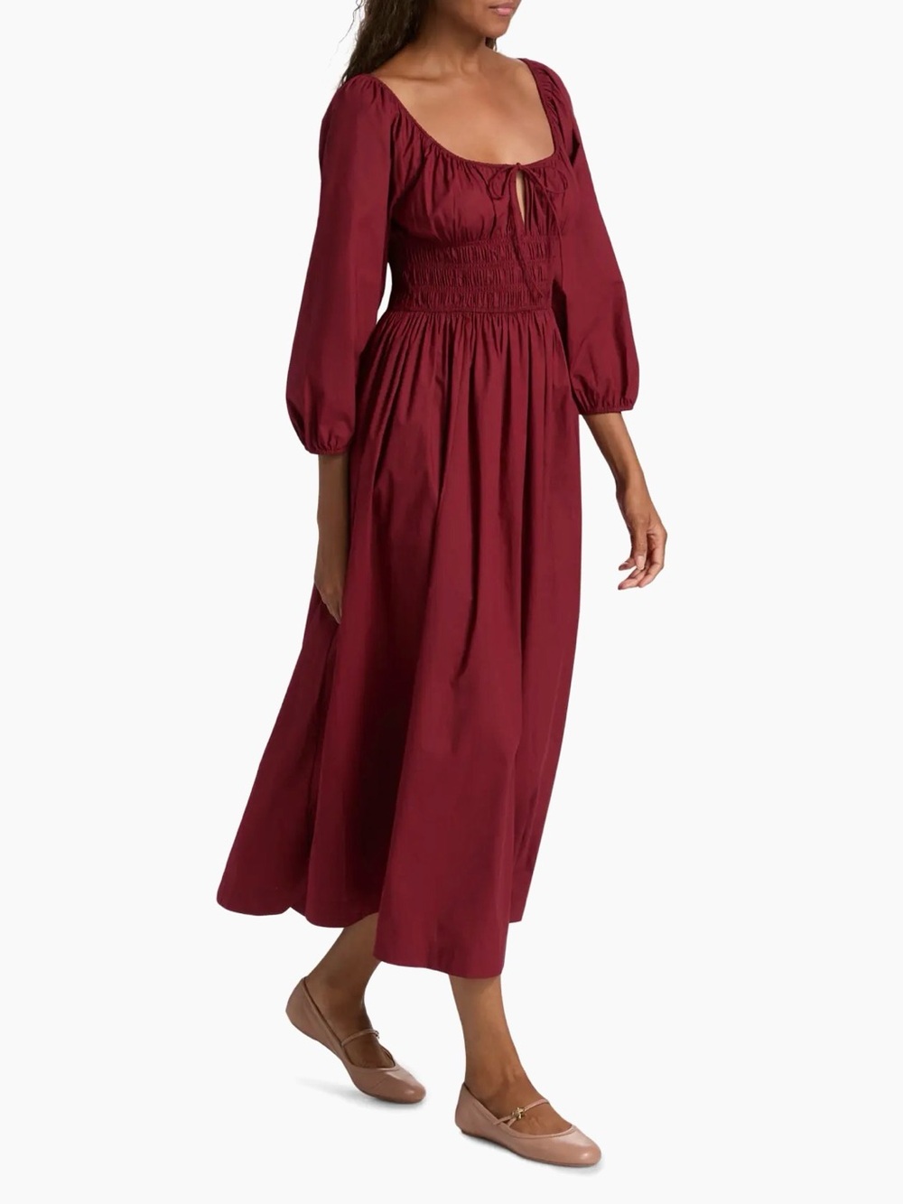 DÔEN Quintessa tie-detailed shirred organic cotton-poplin midi dress NWT size XS
